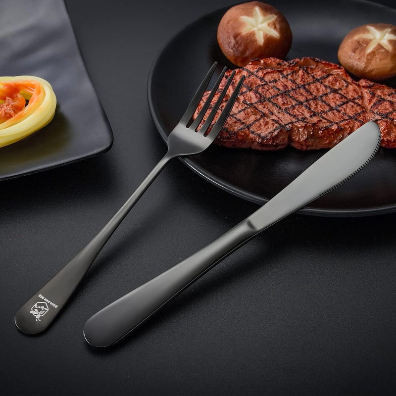 Boulder Bee | Travel Utensils Set | Reusable Camping Cutlery Set | Stainless Steel Flatware Set | Portable Silverware Set with Case | Includes Knife/Fork/Spoon/Straw/Cleaning Cloth/Case (Black) - Image 3